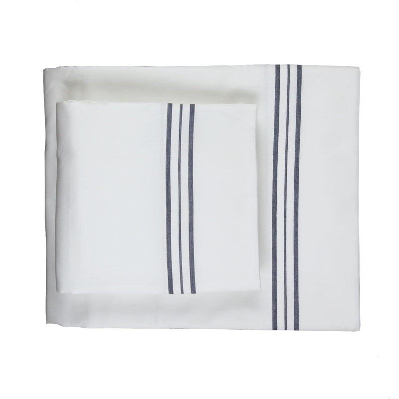Orleans 100% Cotton Striped - Set of 2, King Pillowcase, White Navy