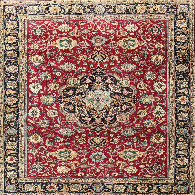 Tapis beige/gris/rouge traditionnel Nepeta, Carré 3 pi