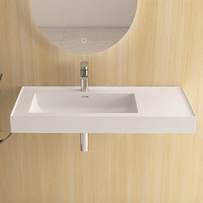 39" Wall-Mounted Solid Surface Vessel Sink With Faucet Hole