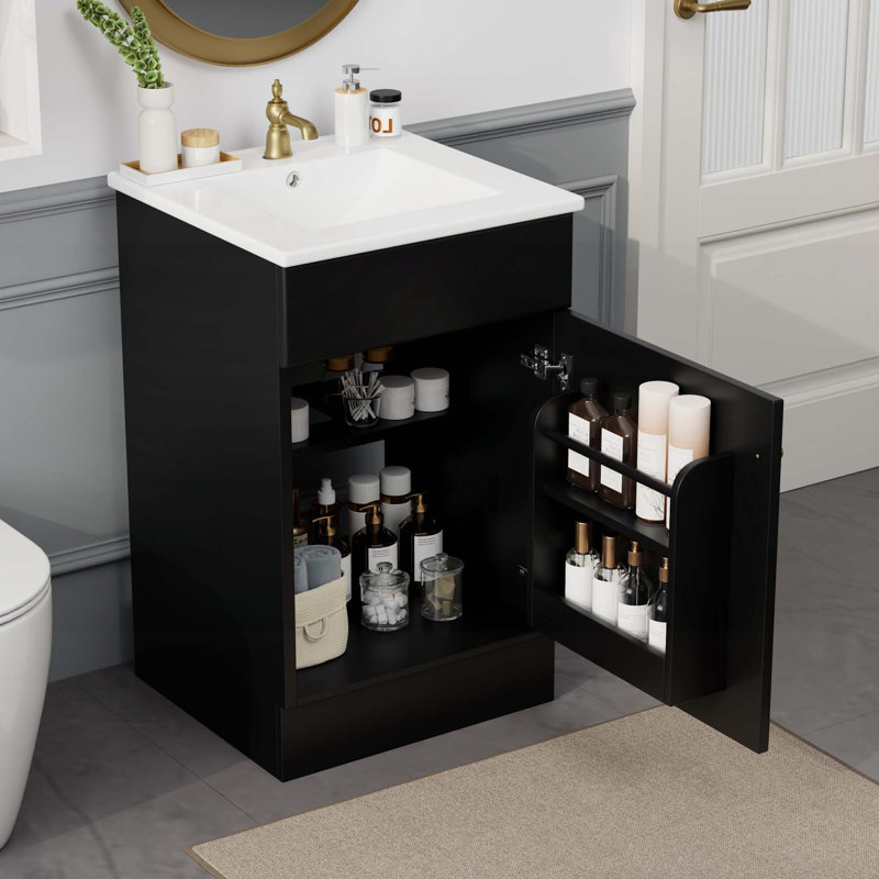Meuble-lavabo polyvalent avec plusieurs options de rangement et fabrication durable, Noir