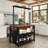 Wooden Kitchen Island With Power Outlet & LED Lights, Bakers Rack With Storage, Large Kitchen Island Table With 3 Tier Microwave Stand Oven Shelf, Coffee Bar Table With 6 Hooks-155381089