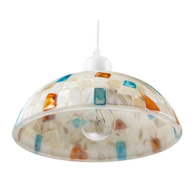 Mother Of Pearl Mosaic Dome Pendant Lighting Shade With Coloured Tiles By 