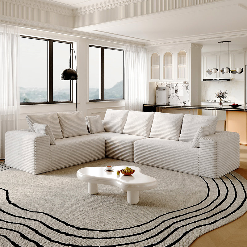 Canapé d'angle modulaire moderne 6 places Sophy Aruba en tissu peluche nuage, aucun assemblage requis, Beige Corduroy