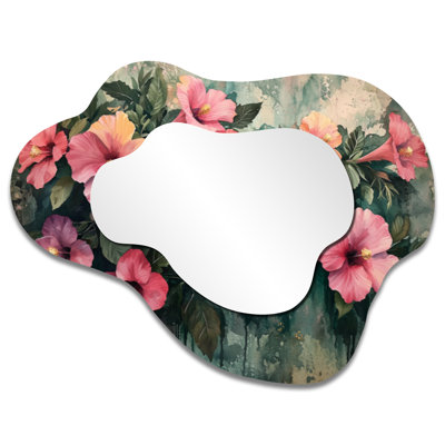 Hibiscus Flowers In Tropical Harmony I - Hibiscus Cloud Decorative Wall Mirror, Traditional Vanity Mirror, Printed on Metal