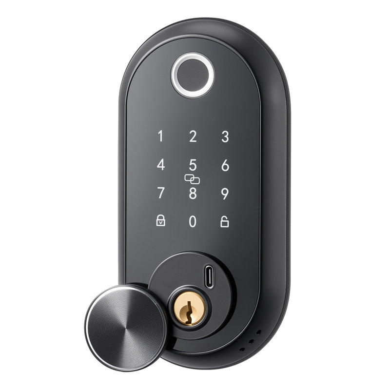 Serrure de porte à empreinte digitale, pêne dormant biométrique électronique avec écran tactile, verrouillage automatique, code unique, mot de passe anti-fouillis, serrure de porte d'entrée sans clé avec cartes à puce, pour la maison, appartement, noir mat