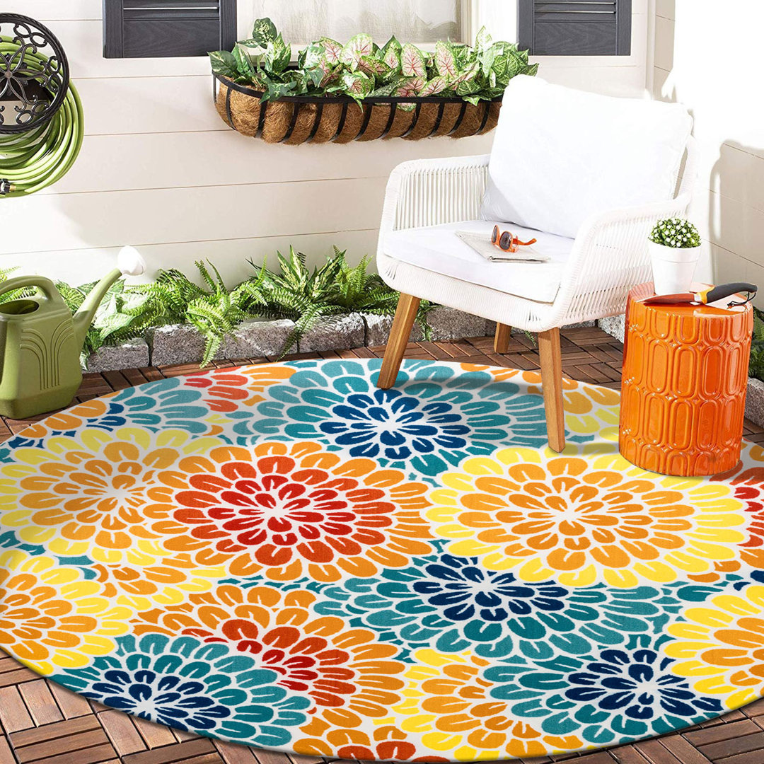 SUNSHINE Floral Outdoor Area Rug Yellow/Red/Blue DECOMALL Rug
