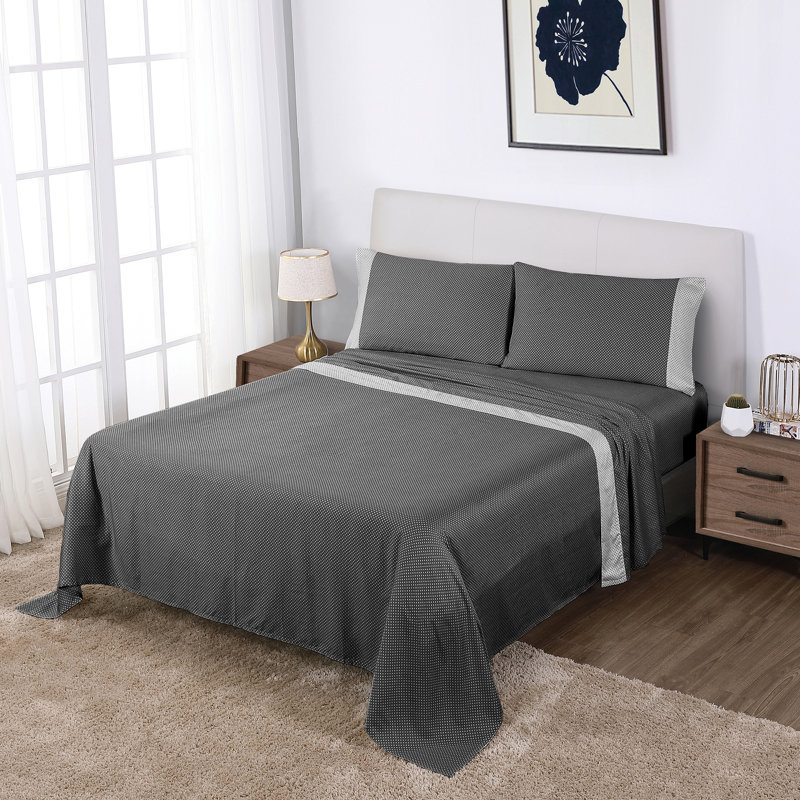 Anti-Microbial 100% Cotton Sateen 4-Piece Sheet Set, Black, California King