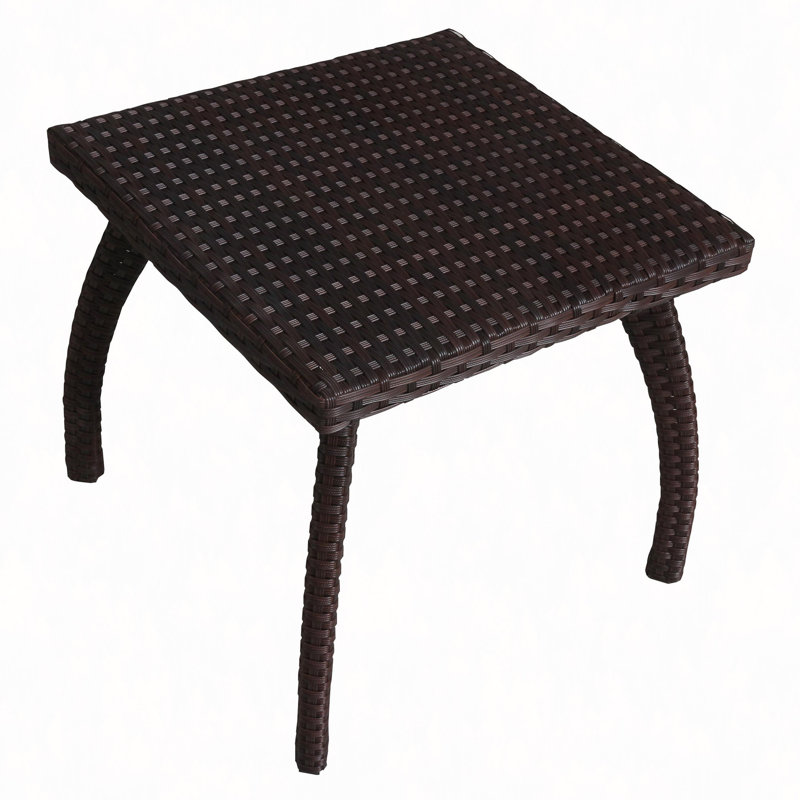 17.7" Outdoor Accent Side Table - PE Wicker & Iron, Weatherproof, Perfect For Chairs, Drinks & Snacks - Easy Assembly, Brown