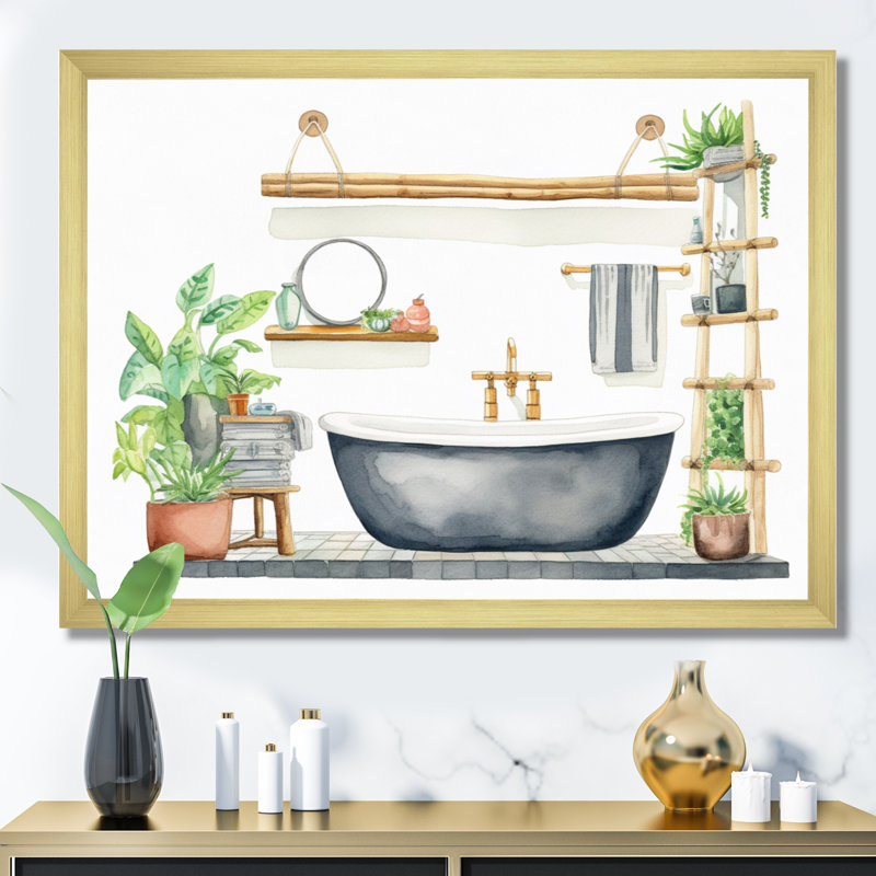 «Natural Bathroom Decor IV», reproduction sur toile, H 12 po x l 20 po x P 1 po, Cadre doré à une seule photo