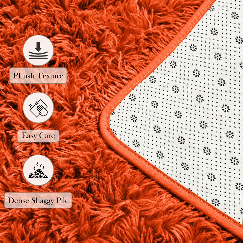 Rectangle Shaggy Washable Area Rug, Rust, Rectangle 80 x 150 cm