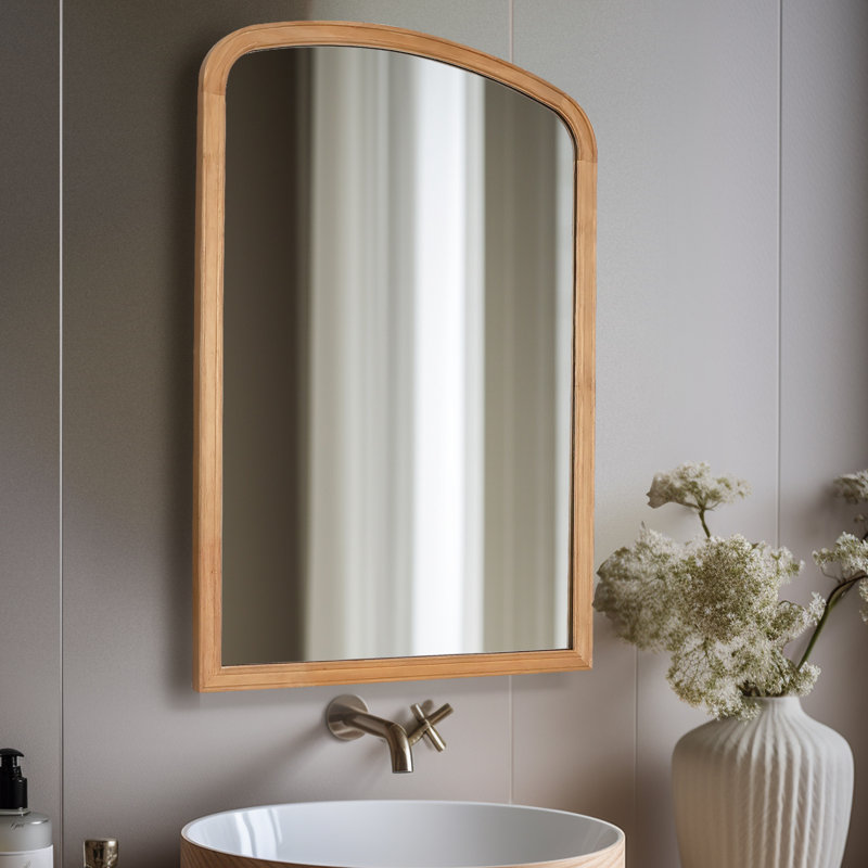 Lucena Wood Arched Rectangle Wall Mirror, Natural Wood, 24" x 18"