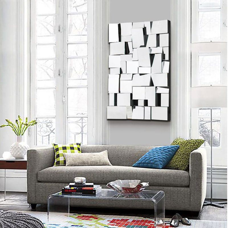 39.4" Glam Irregular Silver Decorative Frameless Earthquake Wall Mirror