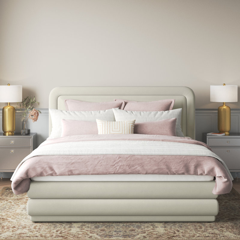 Upholstered Platform Bed, King, Cream