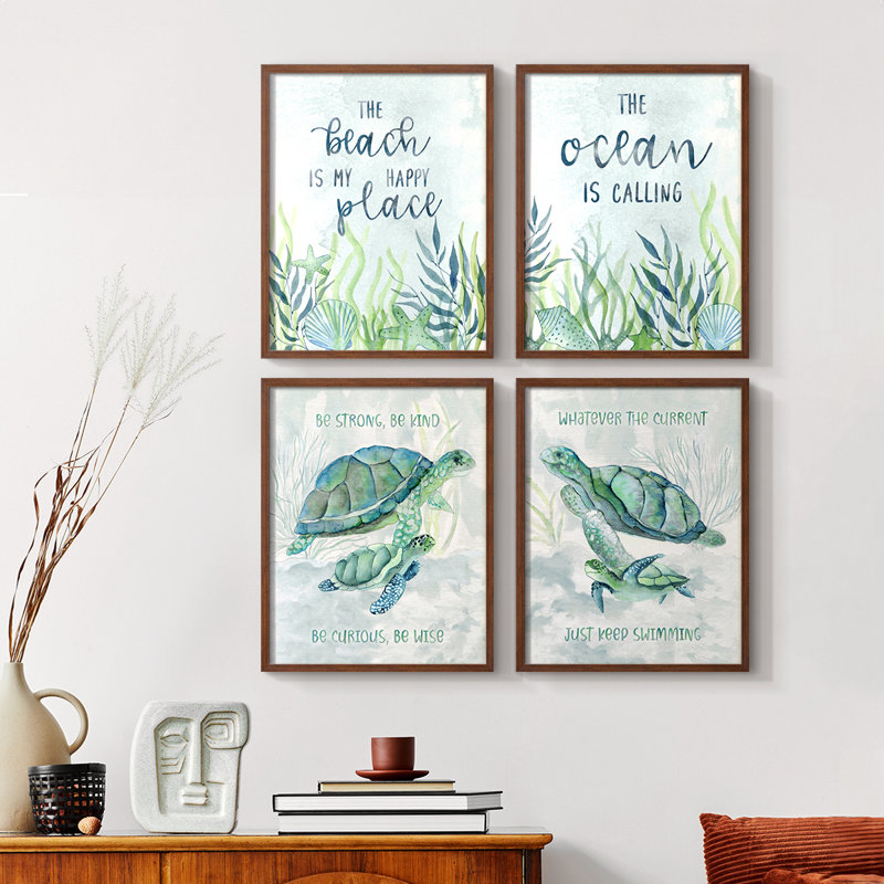 It's Game On II Framed Print - Set of 4, 32" H x 10" W, Walnut