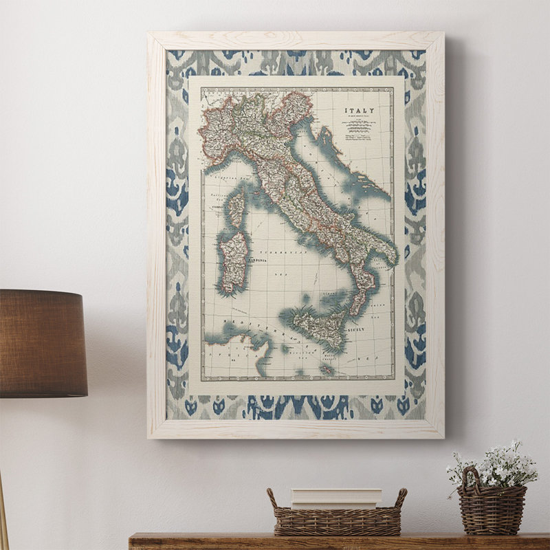 Border Map of Italy, reproduction sur toile encadrée, Blanc, H 37,5 po x l 27,5 po x P 1 po