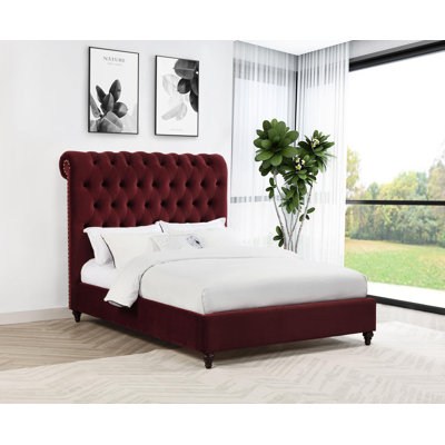 Gunthar 57-Inch Upholstered Panel Bed Wine Red