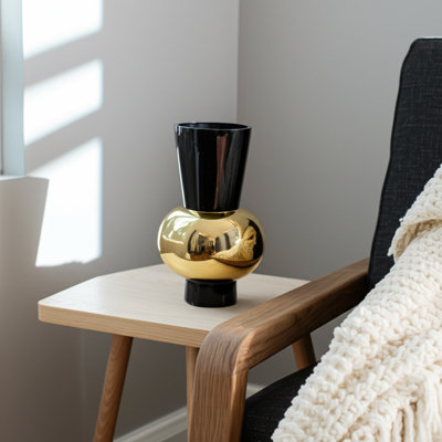 Glass, Totem Vase, Black and Gold, Cylinder, 2-tone
