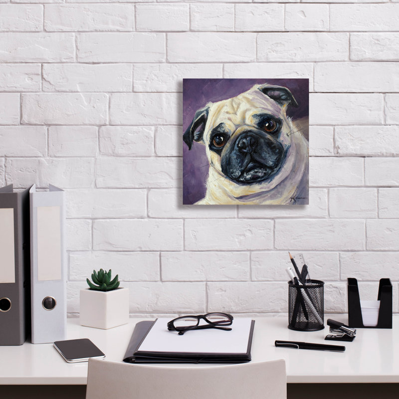 «Dogs Pug» par Lindsay Kivi, art mural sur toile, H 12 po x l 12 po x P 0,75 po