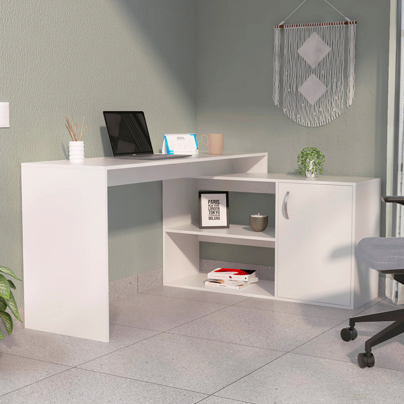 2-Shelf L-Shaped Writing Desk, Light Oak, 30.07" H x 45.82" W x 59.67" D
