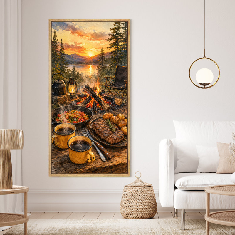 «Autumn Campfire Lake Adventure», impression murale sur toile encadrée, H 60 po x l 30 po x P 1,5 po, Naturel