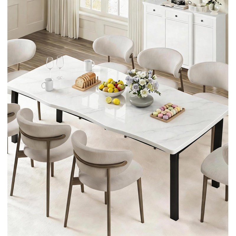 Table de salle à manger rectangulaire rustique moderne pour 6 à 8 personnes - Bord ondulé irrégulier, plateau épais en MDF, structure en métal - Imperméable, résistante aux marques, montage facile