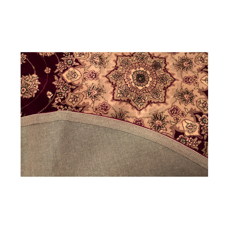 Tapis rond rouge et beige noué à la main de haute qualité