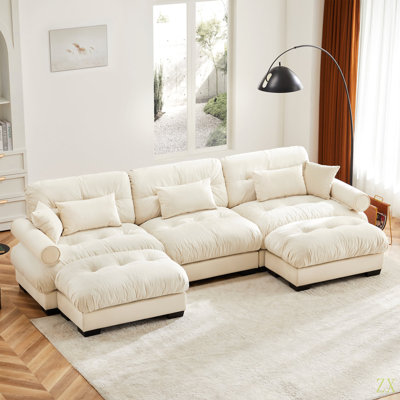 U Shape Modular Sectional Sofa Couch With Two Movable Ottomans, Modern 3 Seat Corner Sofa With Waist Pillows, Throw Pillows And Blostered Armrests, Convertible L Shaped Couch For Living Room