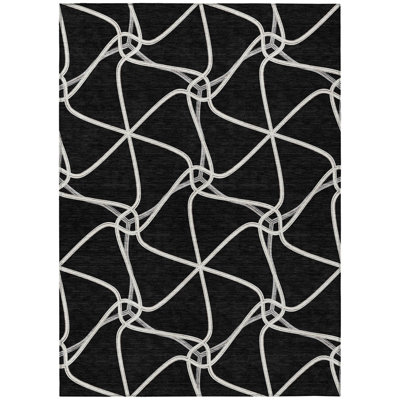 Tapis intérieur et extérieur lavable 8 pi x 10 pi noir et ivoire