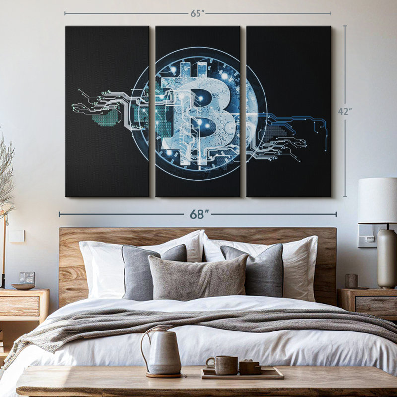 "Bitcoin Crypto" sur toile, H 42 po x l 65 po