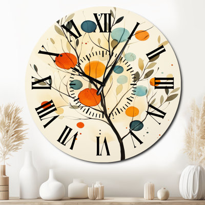 Horloge murale minimaliste en métal - Branche d'olivier au soleil