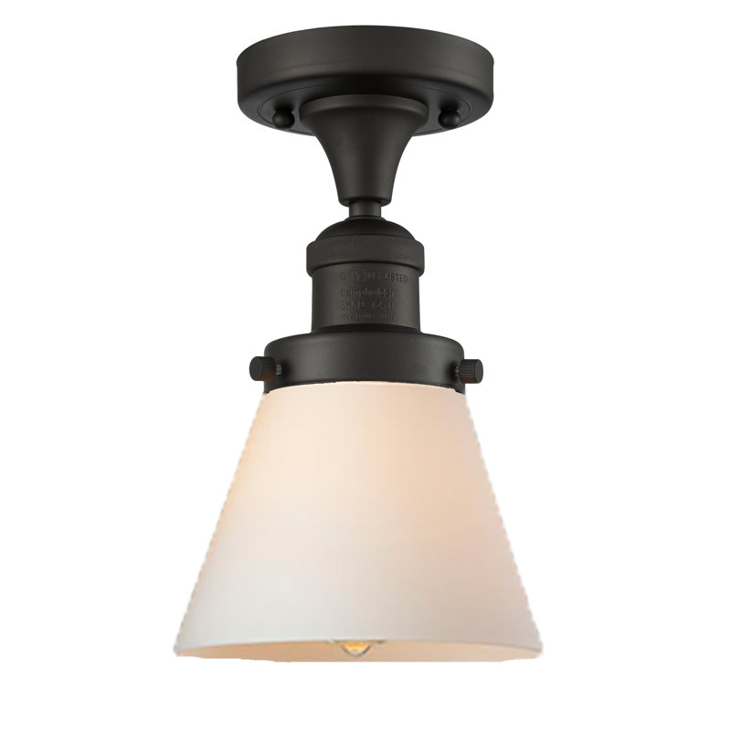 Plafonnier semi-encastré 1 lumière Cone, Noir mat, Boîtier blanc mat, Ampoule à DEL rétro de 6 watts