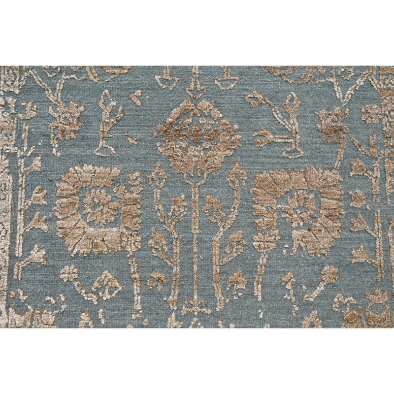 Tapis argenté et noir noué à la main de haute qualité