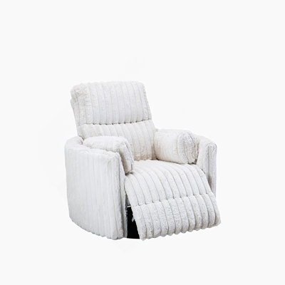 White Finish Contemporary Style Power Glider Recliner W/ Swivel Curved Arms Pillow Fill Swivel Chair Primary Living Room