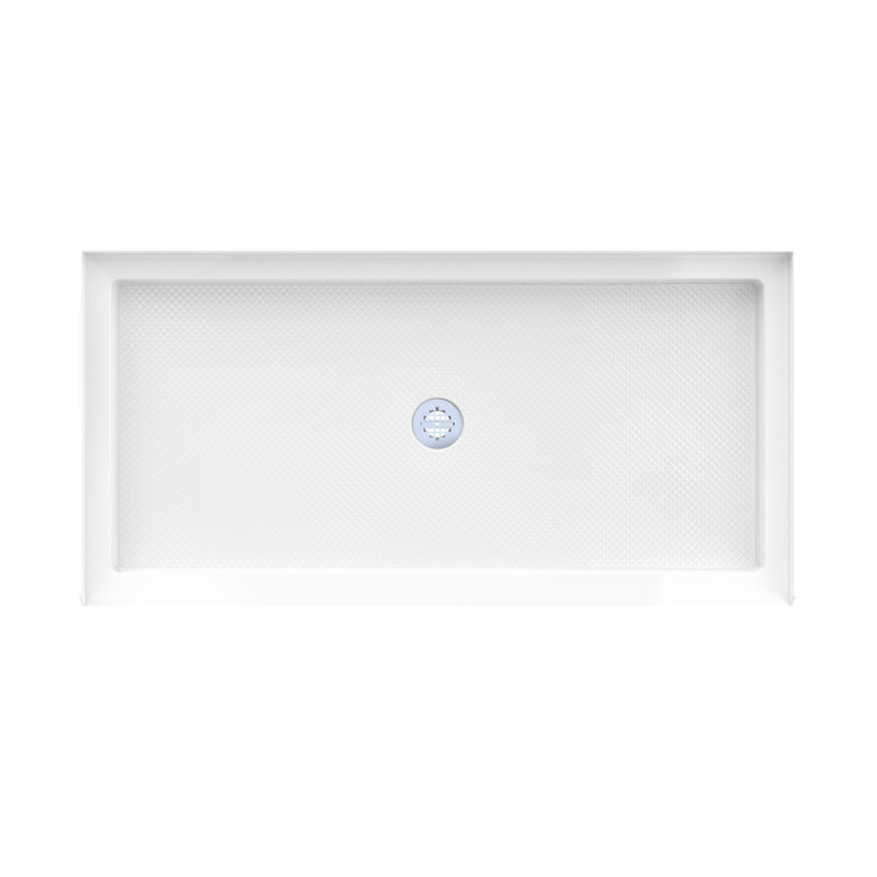 DreamLine SlimLine 32 inch D x 54 inch W x 2 3/4 inch H Single Threshold White Alcove Shower Base with 2 inch Chrome Center Round Drain