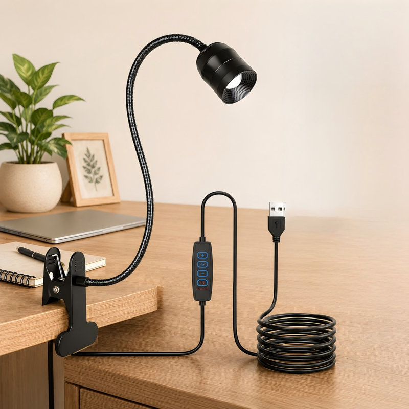 Lampe de lecture DEL USB pour tête de lit, avec col de cygne flexible à 360°, fixation par pince zoomable, 3 modes de couleur, 10 niveaux de luminosité et angle de faisceau réglable de 15° à 80°, idéale pour les bureaux, les chambres d'étudiant et les espaces de travail.
