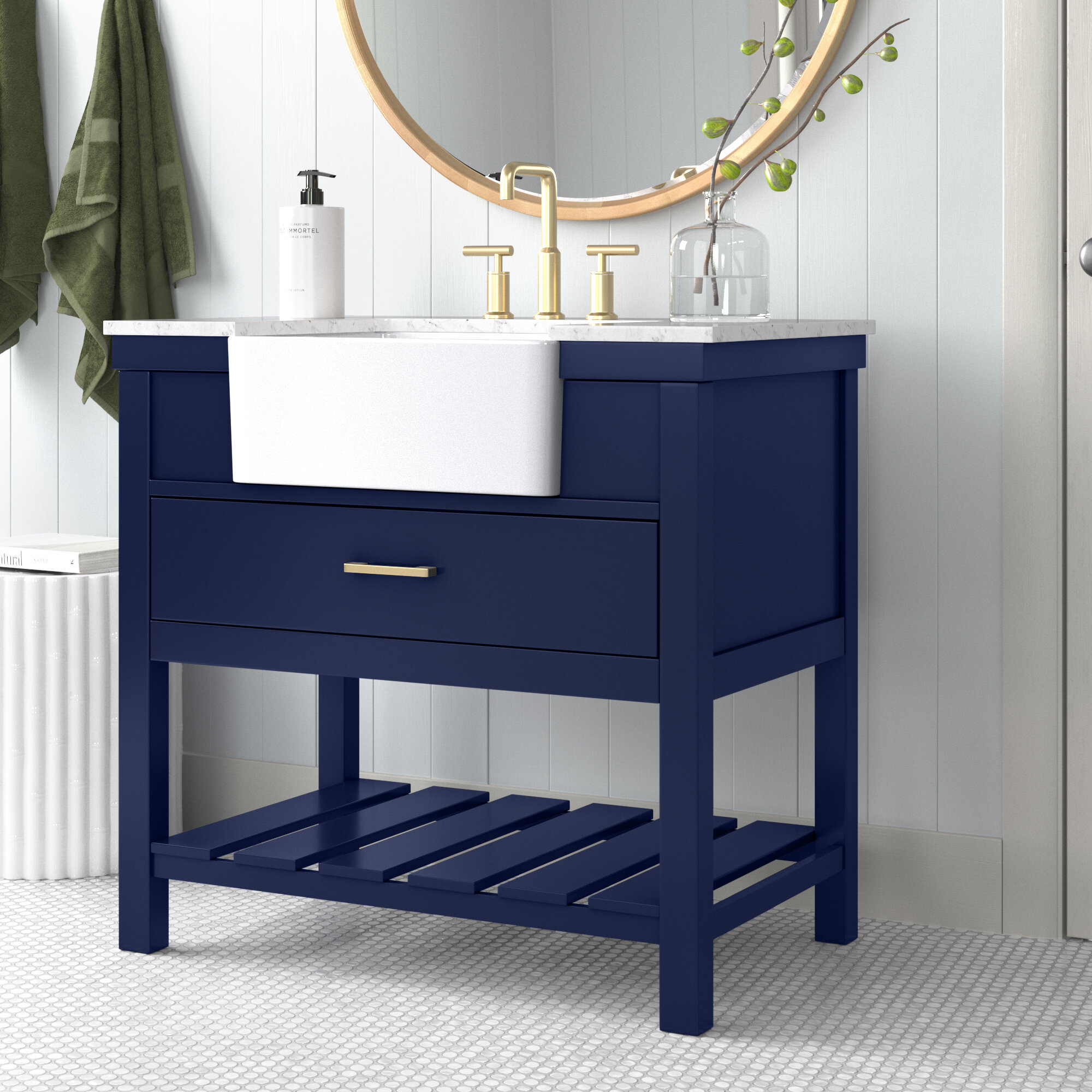 Vanity Art 12-Inch Bathroom Vanity Cabinet 3 Drawer Side Storage Organizer Freestanding Single Vanity Bedroom/Bathroom/Entryway - Blue