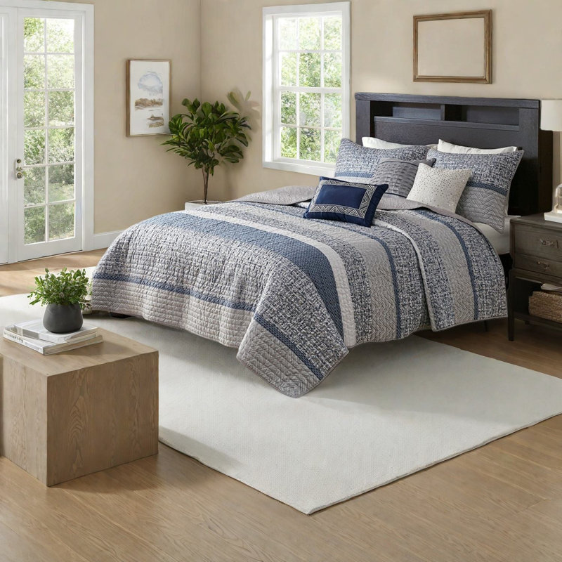Ensemble de literie pour lit très grand réversible en coton, courtepointe Jacquard Modern Home