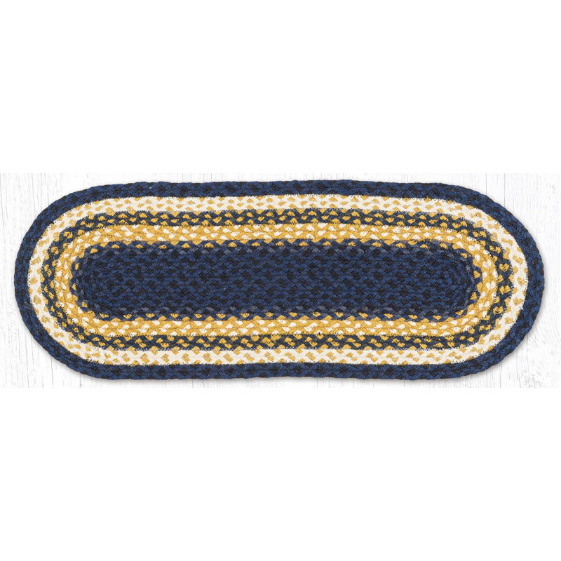 Earth Rugs Lt. Blue/Dk. Blue/Mustard Jute Table Runner 36" H, Lt. Blue/Dk. Blue/Mustard