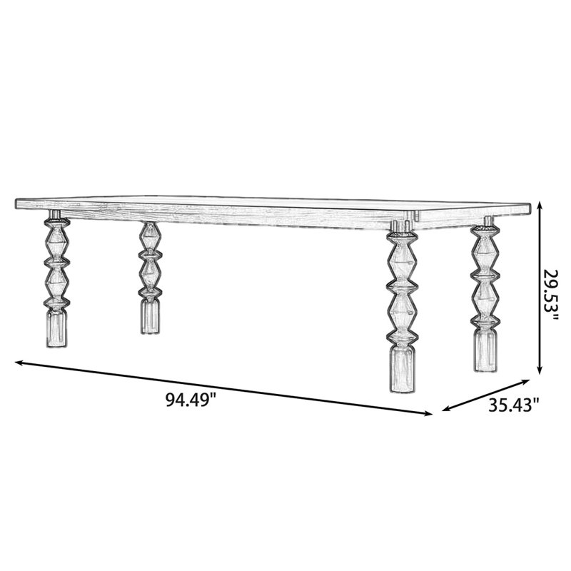 Table de salle à manger rectangulaire en bois massif brun, H 29,53 po x L 94,49 po x l 35,43 po, Brun