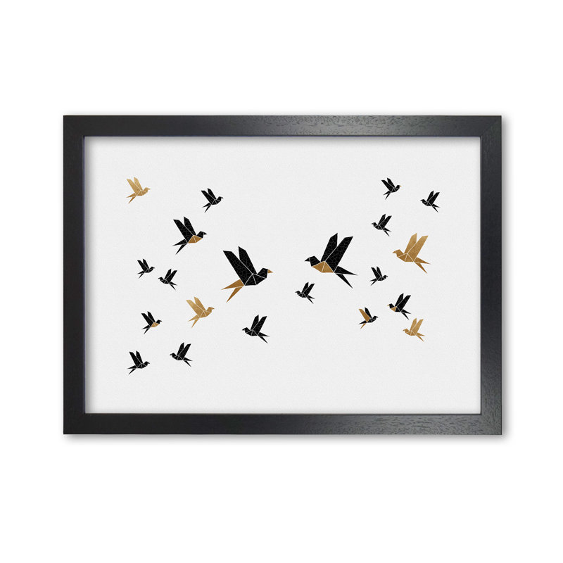 Orara Origami Birds Collage III - Print, 63cm H x 45cm W x 2cm D, Black Framed