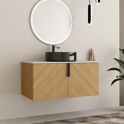 Caldicot 36'' Wall-Mounted Single Bathroom Vanity with Engineered Stone Top and Ceramic Vessel Sink