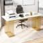 Bureau avec couleur blanche et dorée, largeur de 70 pouces, amplement d'espace pour le travail, pieds en métal dorés modernes, largeur de 70,86 po, essentiels de bureau spacieux, stable