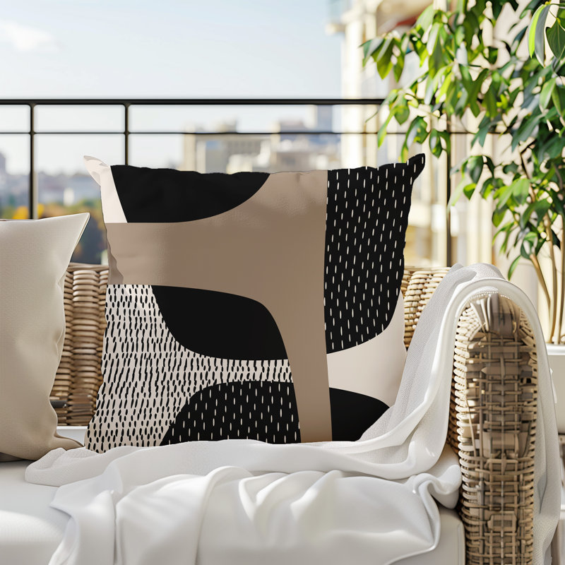 Coussin carré intérieur / extérieur pia, H 19 po x l 19 po, Beige / noir / blanc cassé