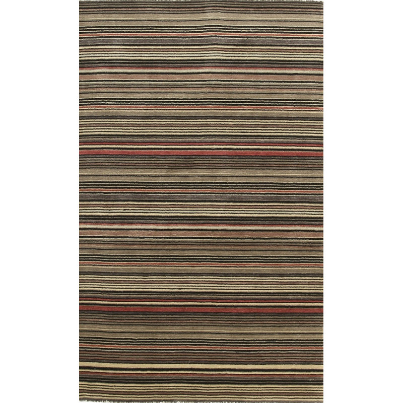 Tapis contemporain rayé multicolore en laine noué à la main 3 x 5