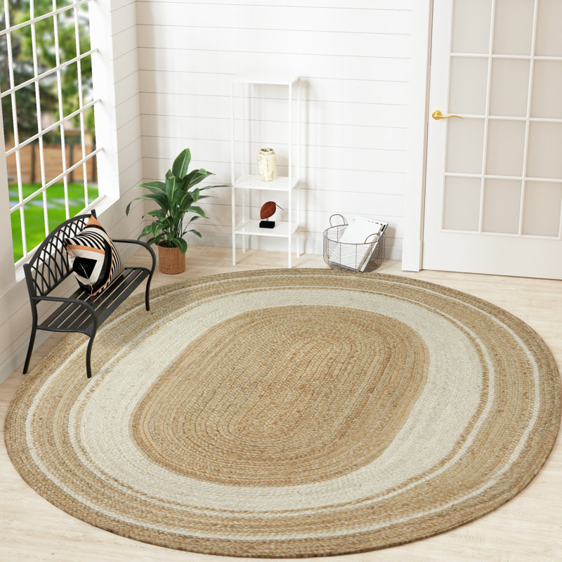Kayleigh Hand-Braided Jute Area Rug, Brown/Cream, Oval 8' x 10'