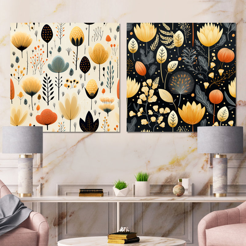 Janssen - ensemble de 2 impressions murales florales, Toile tendue, H 16 po x l 33 po x P 1 po