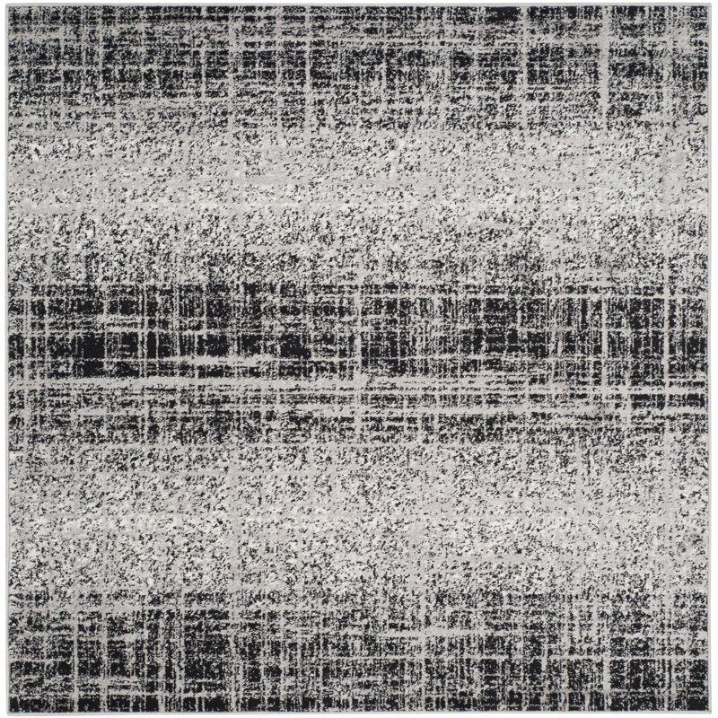 Tapis abstrait argenté / noir Riebe, Carré 4 pi