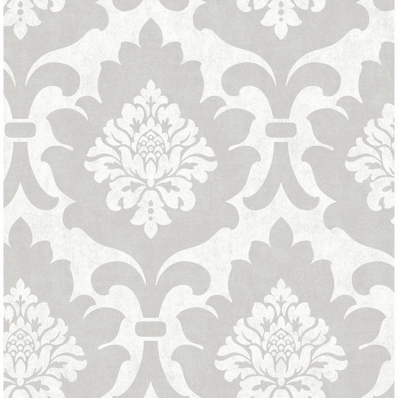 Aghaleck Damask 10m x 53cm Wallpaper Roll, Silver