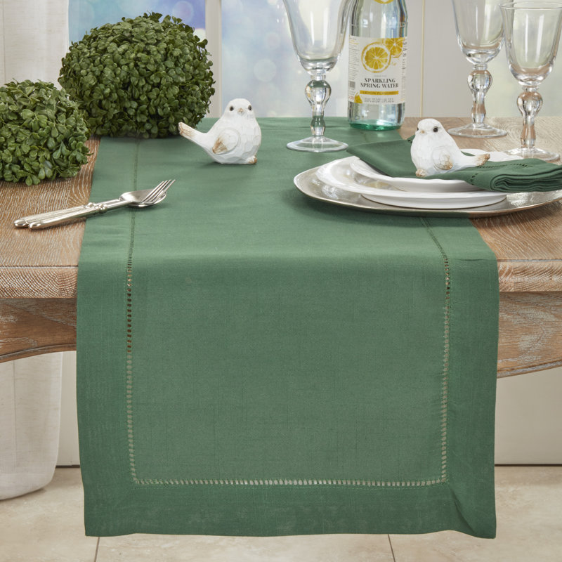 Jasper Green Hemstitched Polyester Table Runner 16 x 54 Inch