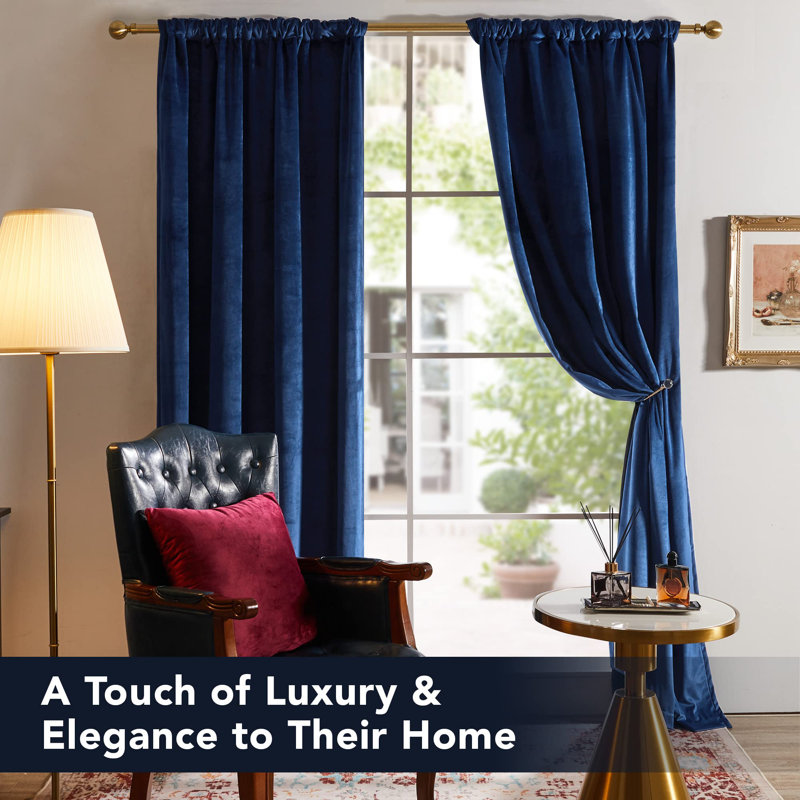 Total Blackout Velvet Luxury Rod Pocket and Back Tab curtains, 1 Panel, 52" W x 96" L, Navy